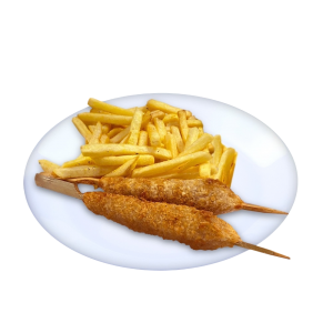 Шашлычки креветка с картошкой фри